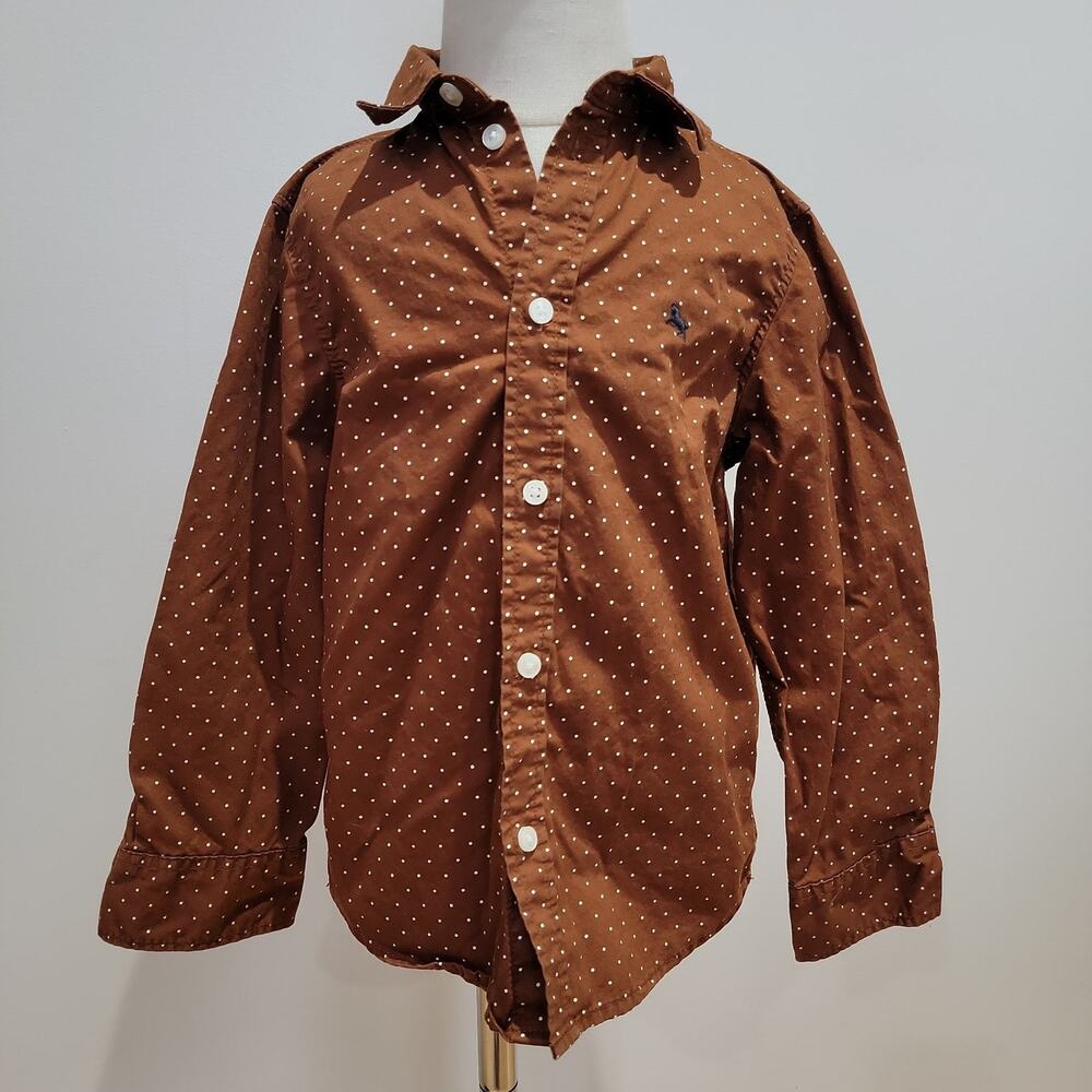 H&M Toddler Size 5T Brown Polka Dot Button Down Shirt Long Sleeve Shirt